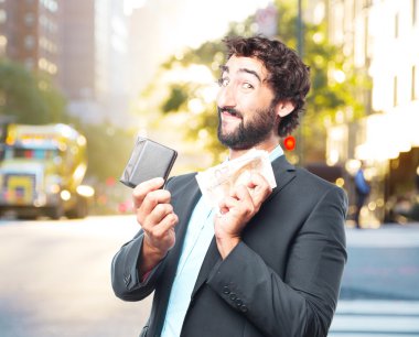 banknot ve çanta ile deli iş adamı