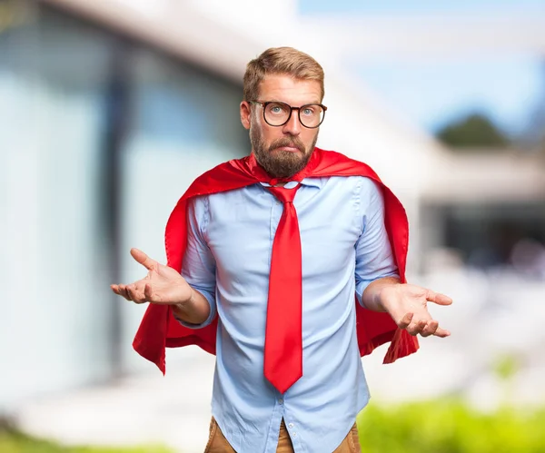 Louco herói homem com expressão preocupada — Fotografia de Stock