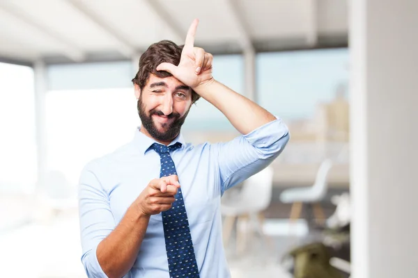 Louco herói homem com expressão feliz — Fotografia de Stock