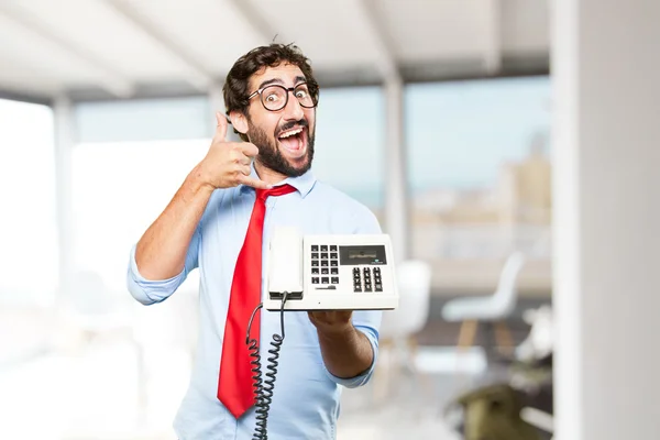 Pazzo uomo d'affari con vecchio telefono — Foto Stock