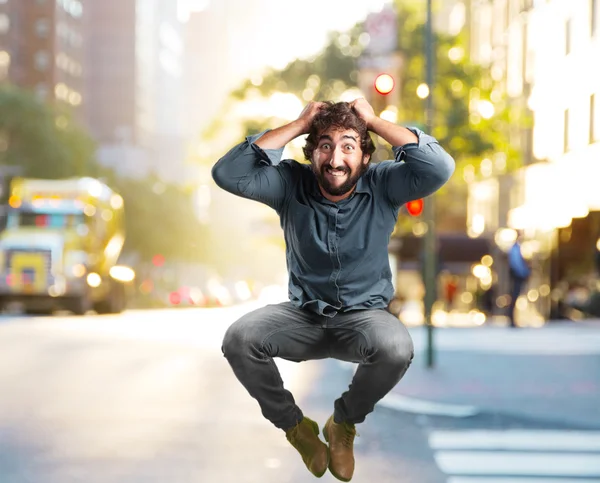 Loco saltando con expresión feliz — Foto de Stock