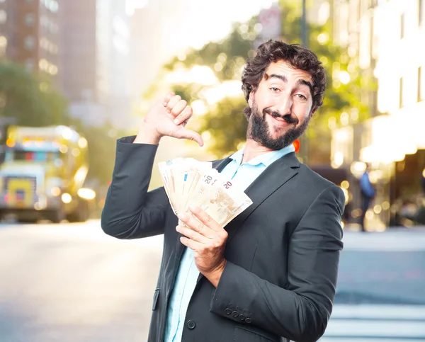 Crazy affärsman med sedlar — Stockfoto