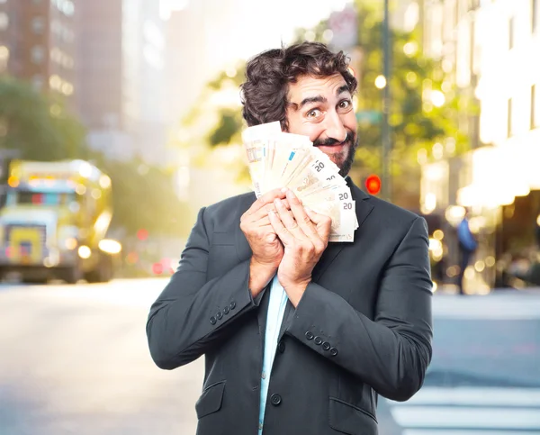 Loco hombre de negocios con billetes — Foto de Stock