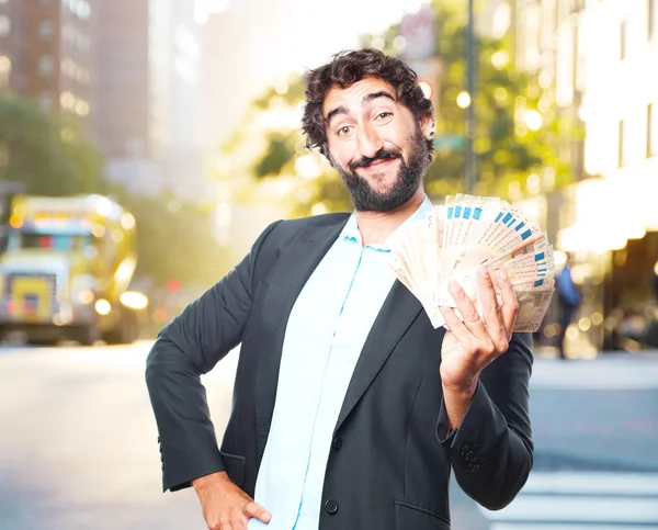 Crazy affärsman med sedlar — Stockfoto