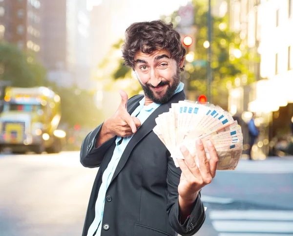 Loco hombre de negocios con billetes — Foto de Stock