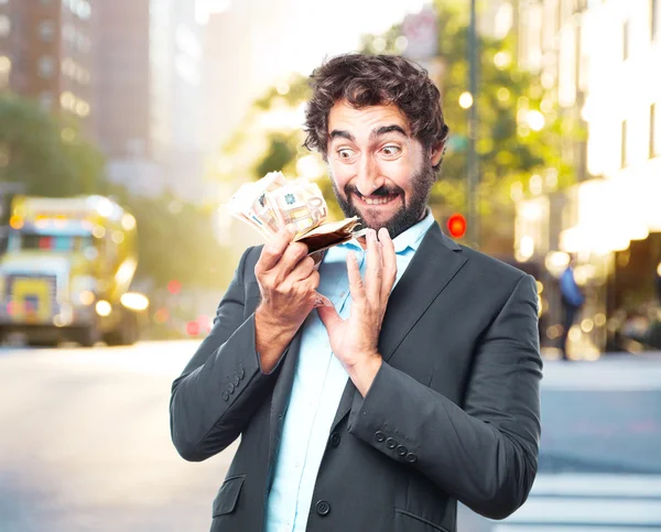 Loco hombre de negocios con billetes — Foto de Stock