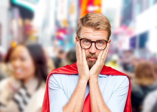 Blond hero man with sad expression — Stock Photo, Image