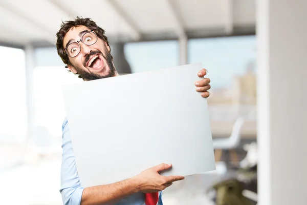 Homem de negócios louco com branco em branco — Fotografia de Stock