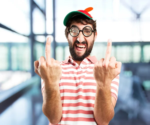 Crazy man with angry expression — Stock Photo, Image
