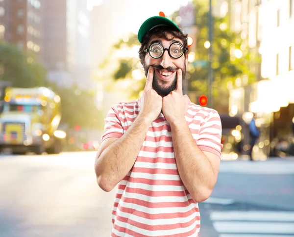 Loco tonto con expresión feliz —  Fotos de Stock