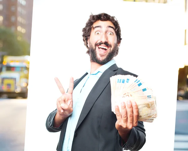 Loco hombre de negocios con billetes — Foto de Stock