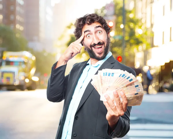 Loco hombre de negocios con billetes — Foto de Stock