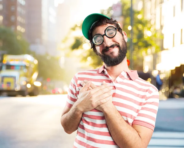 Gek gek man met gelukkig expressie — Stockfoto