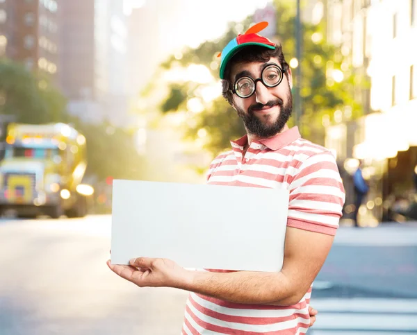 Fool crazy man with empty blank — Stock Photo, Image
