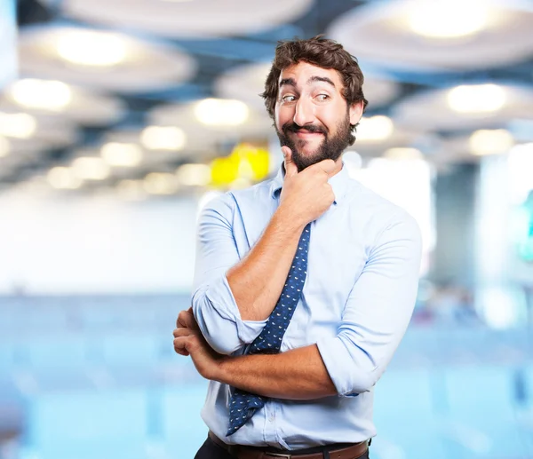 Louco herói homem com expressão feliz — Fotografia de Stock