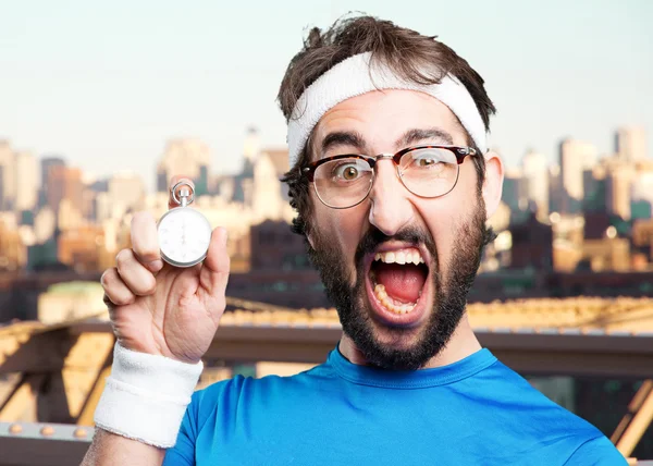 Crazy sportsman with stopwatch — Stock Photo, Image