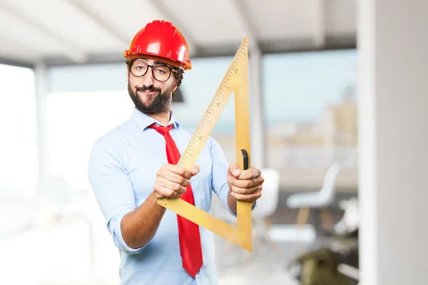 Crazy affärsman med gula linjal — Stockfoto