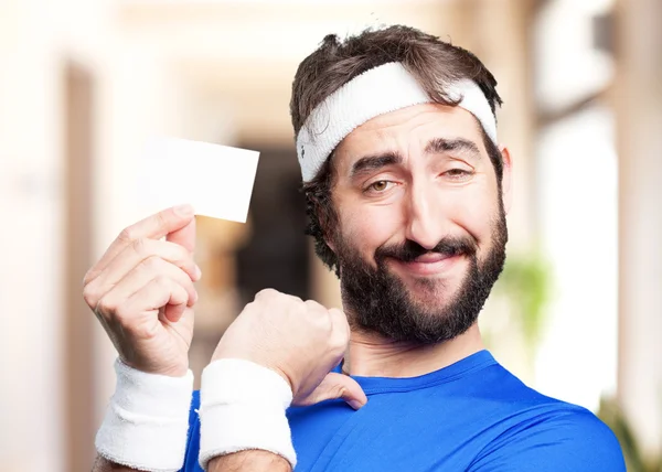 Deportista loco con tarjeta de nombre — Foto de Stock