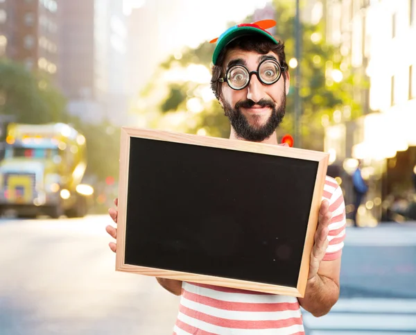 Fool crazy man with billboard — Stock Photo, Image