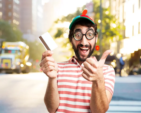 Fool crazy man with credit card — Stock Photo, Image