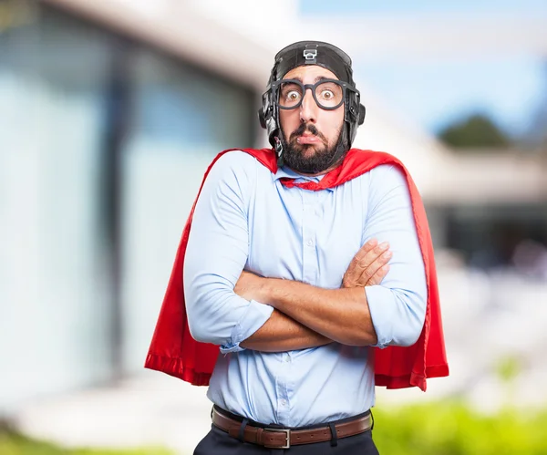 Crazy hero man with worried expression — Stock Photo, Image