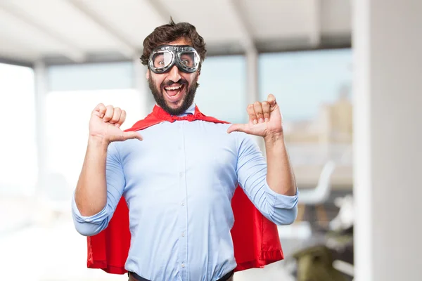 Louco herói homem com expressão feliz — Fotografia de Stock