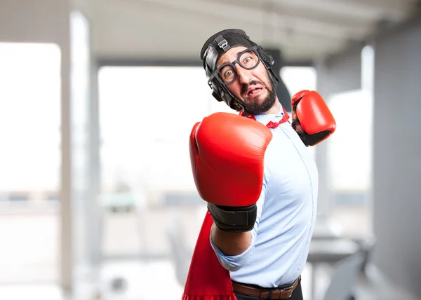 Loco héroe hombre en guantes de boxeo —  Fotos de Stock