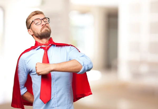 Loiro herói homem com expressão irritada — Fotografia de Stock