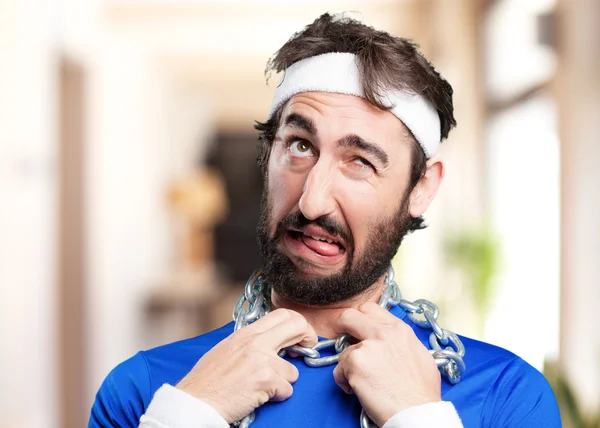 Crazy sportsman with iron chain — Stock Photo, Image