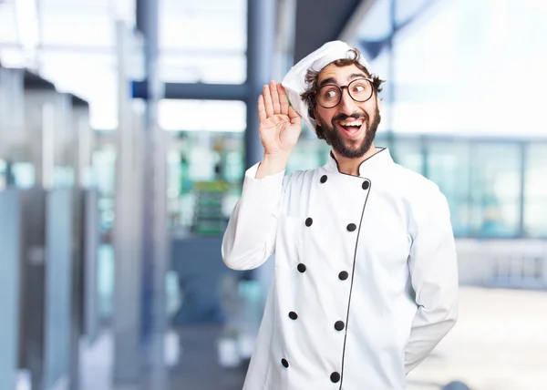 Сумасшедший шеф-повар со счастливым выражением — стоковое фото
