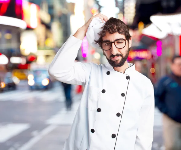 Chef loco con expresión preocupada — Foto de Stock