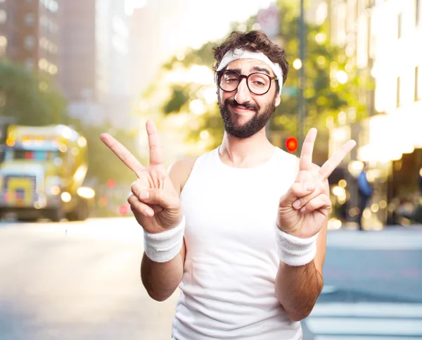 Joven deportista loco con expresión feliz — Foto de Stock