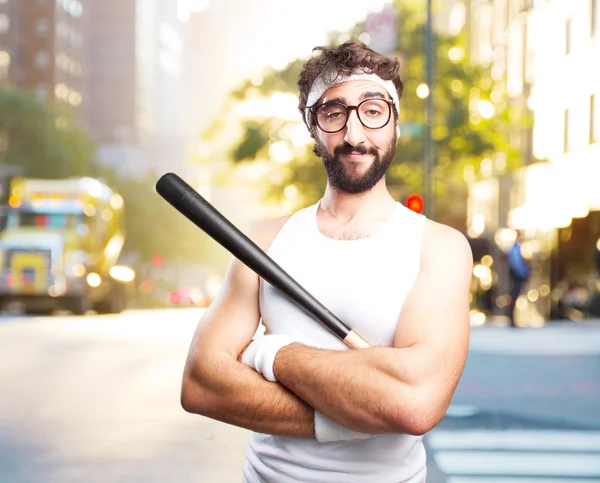 Desportista louco com bastão de beisebol — Fotografia de Stock