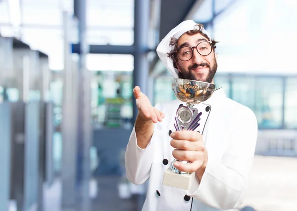 Crazy chef with sport cup — Stock Photo, Image