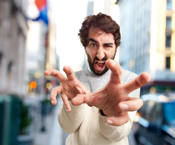 young crazy man with worried expression