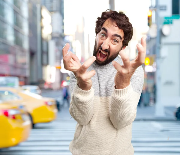 Crazy man with angry expression — Stock Photo, Image