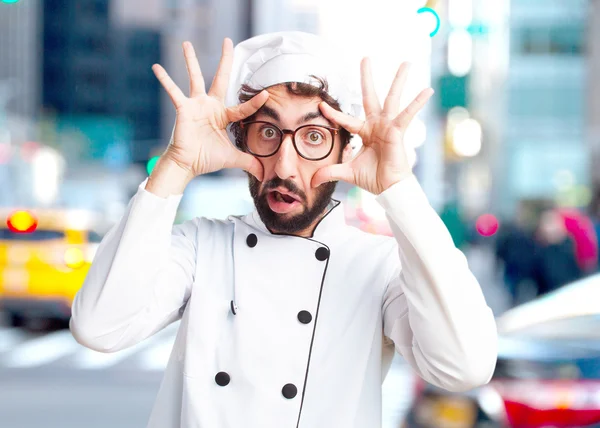 Chef loco con expresión sorprendida — Foto de Stock