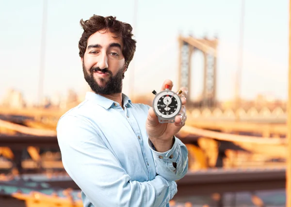 Young happy businessman with stopwatch — Stock Photo, Image