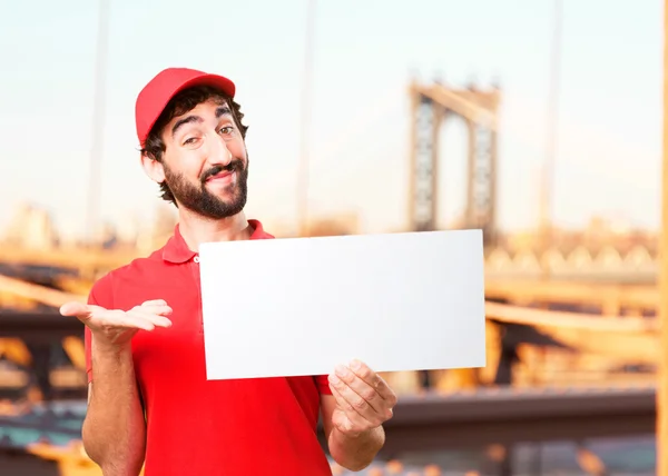 Crazy dealer with white blank — Stock Photo, Image