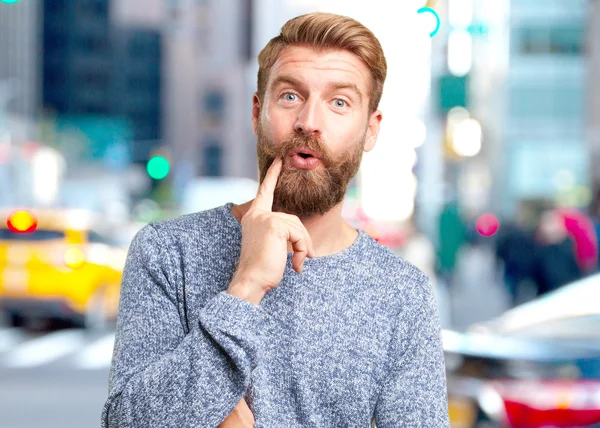 Blond hipster with surprised expression — Stock Photo, Image