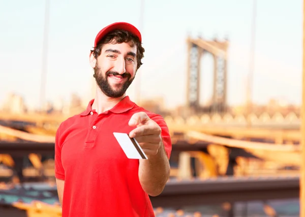 Crazy dealer with credit card — Stock Photo, Image