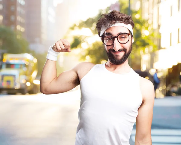 Joven deportista loco con expresión feliz — Foto de Stock