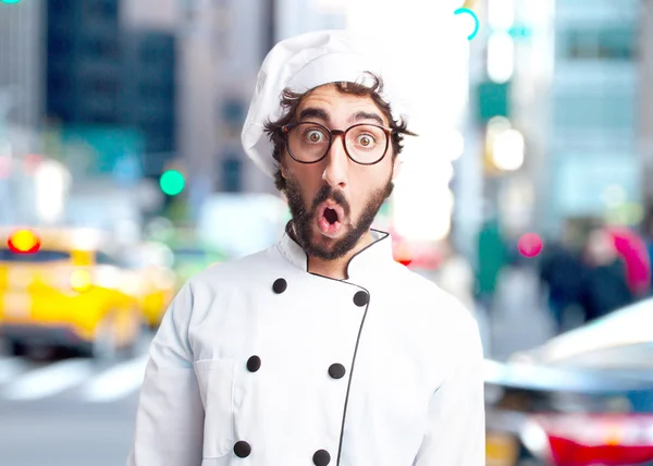 crazy chef with surprised expression