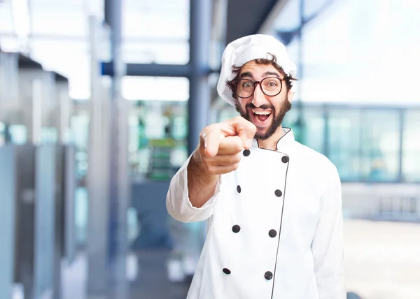 Gekke chef-kok met gelukkig expressie — Stockfoto