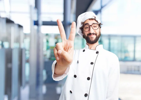 Gekke chef-kok met gelukkig expressie — Stockfoto
