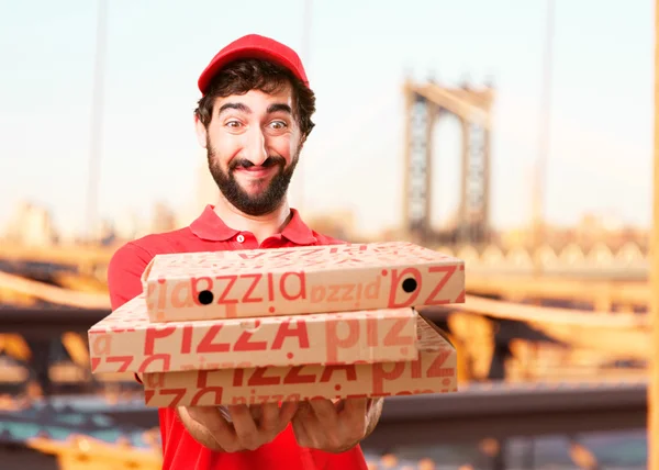 Distribuidor loco con cajas de pizza —  Fotos de Stock