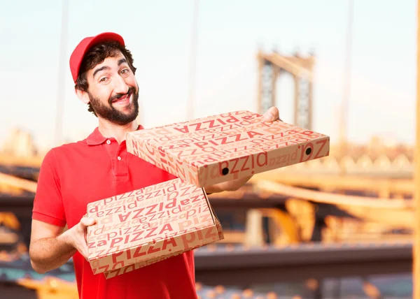 Gek dealer met pizzadozen — Stockfoto