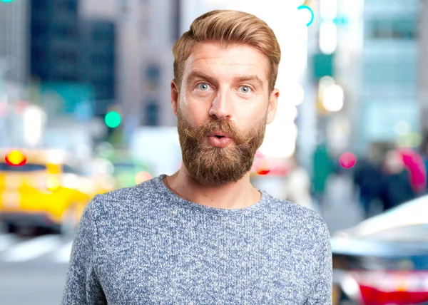 Blond hipster with surprised expression — Stock Photo, Image