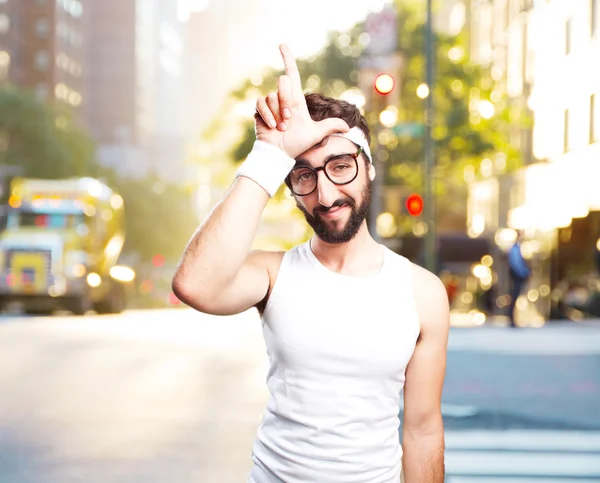 Joven deportista loco con expresión feliz — Foto de Stock