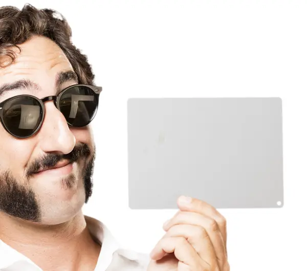 Young cool man with a placard — Stock Photo, Image